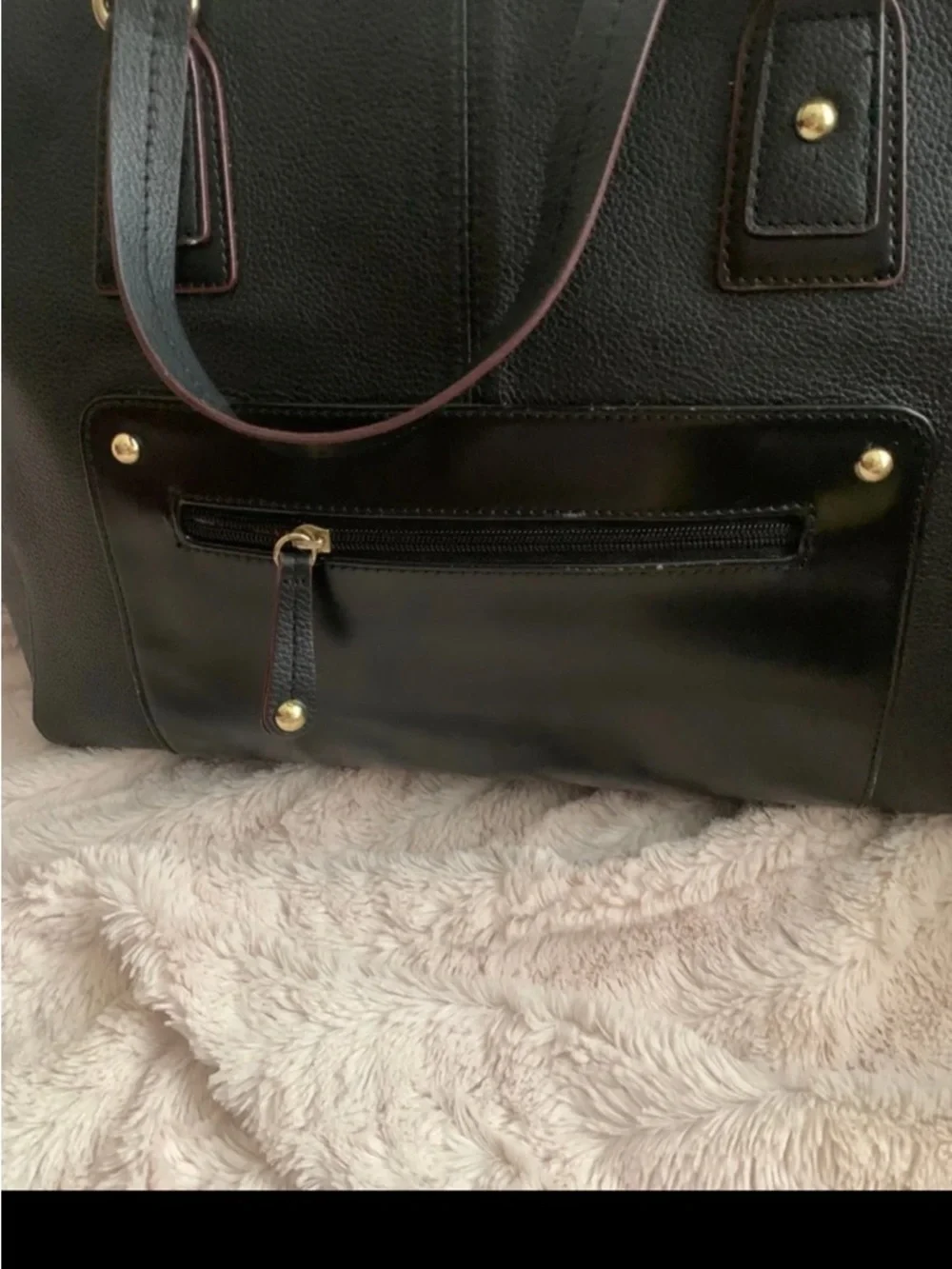 Emma Fox Black Leather Tote with Gold Fox Emblem